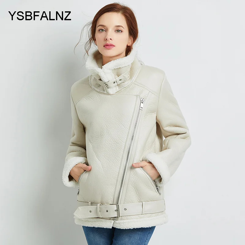 2022 Winter Faux Lamb Leather Jacket Women Wool Fur Belt Zipper Turn Down Collar Loose Coat Female Warm Thick Outerwear Clothing