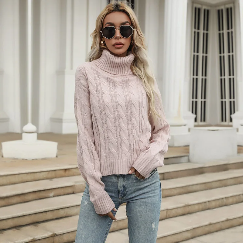 

Women Sweaters Autumn Winter Knitted Sweater New Fashion Loose Turtleneck Pullover Ladies Casual Solid Color Jumper
