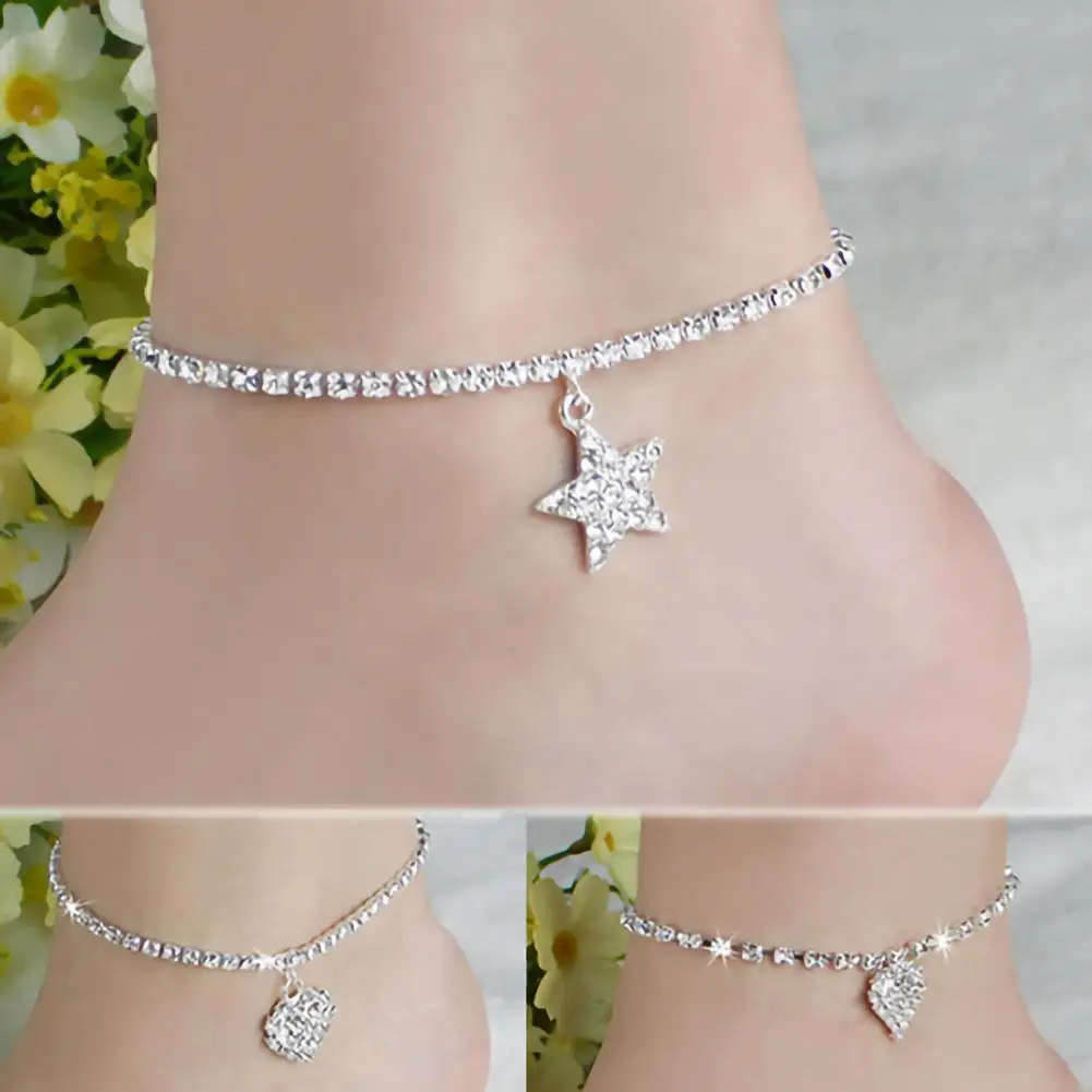 

70% Hot Sell Anklet Five-pointed Star Pendant Adjustable Jewelry Rhinestone Inlaid Foot Chain for Women