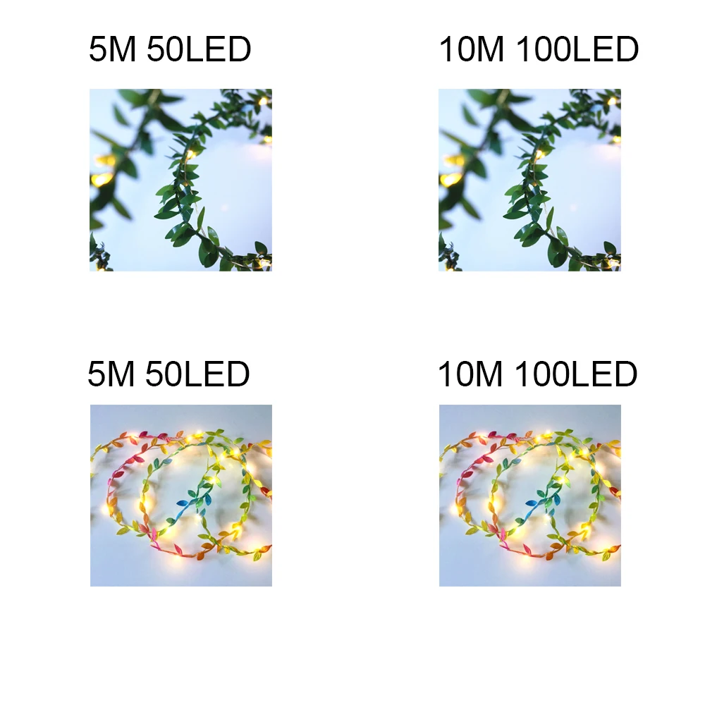 

10M 100 LED Tiny Leaves Garland Fairy Light Copper Wire Battery String Lights For Wedding Table Christmas Home Party NEW 05