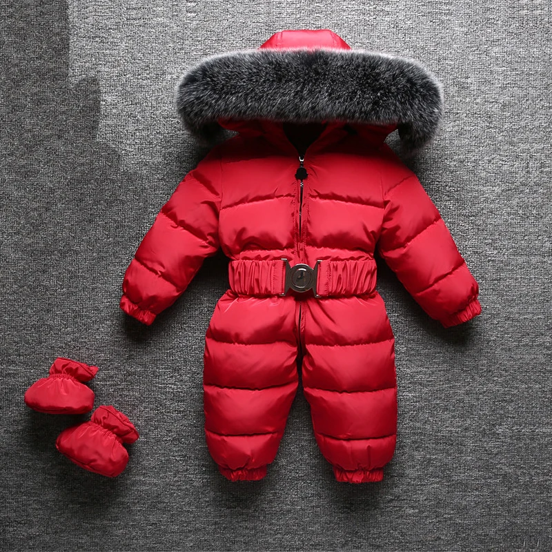 2021 Winter Baby Rompers Down Warm Toddler Boy Jumpsuits Hooded Fur Infant Girls Onesies Unisex Kids Overalls Clothes Snow Suits