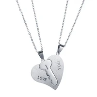1 pair couple necklaces set pendant necklace engraved i love you matching hearts key 316l stainless steel lovers valentines day
