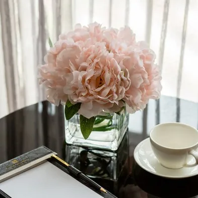 Стеклянная ваза+ искусственный цветок набор маленькая голова искусственная Роза стеклянная прозрачная ваза для офиса высокое качество Шелковый цветок набор - Цвет: style 9