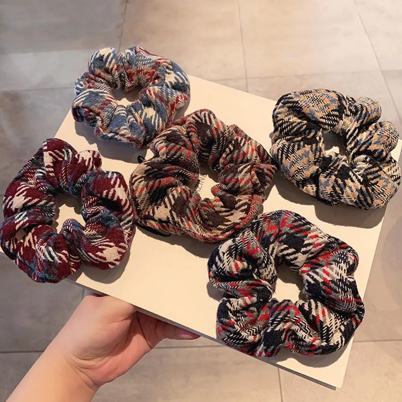 

Plaid Large Intestine Scrunchie Elastic Hair Ring Fashion Headband Headdress Ponytail Holder Rubber Bands Sweet Hair Accessories