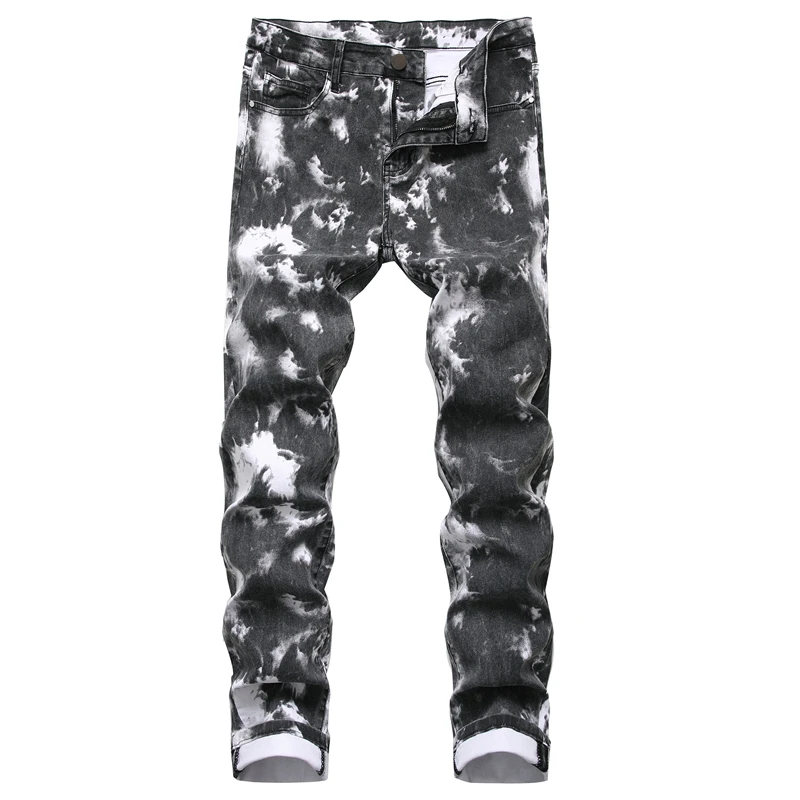 Fashion Men's Painted Skinny Jeans Digital Print Designer Elastic Pants High Quality Graffiti Slim Stretch | Мужская одежда