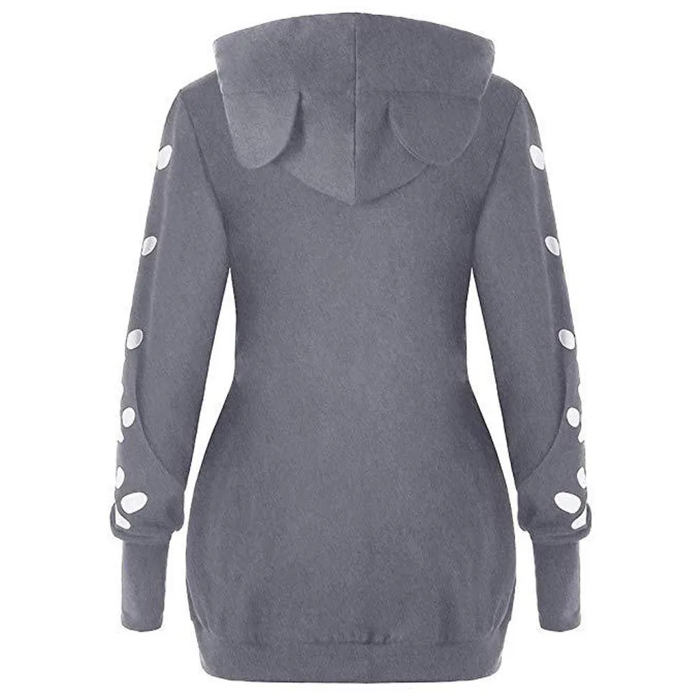 

Autumn Cat Print Long Hooded Sweatershirt Women Winter Fashion Loose Plus Size Hooded Pullover