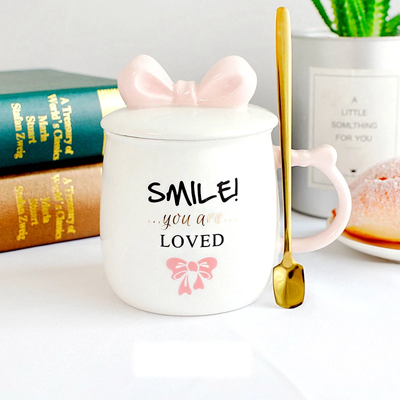 Розовая и синяя кружка с бантом милая керамическая принцессы кофейная крышкой