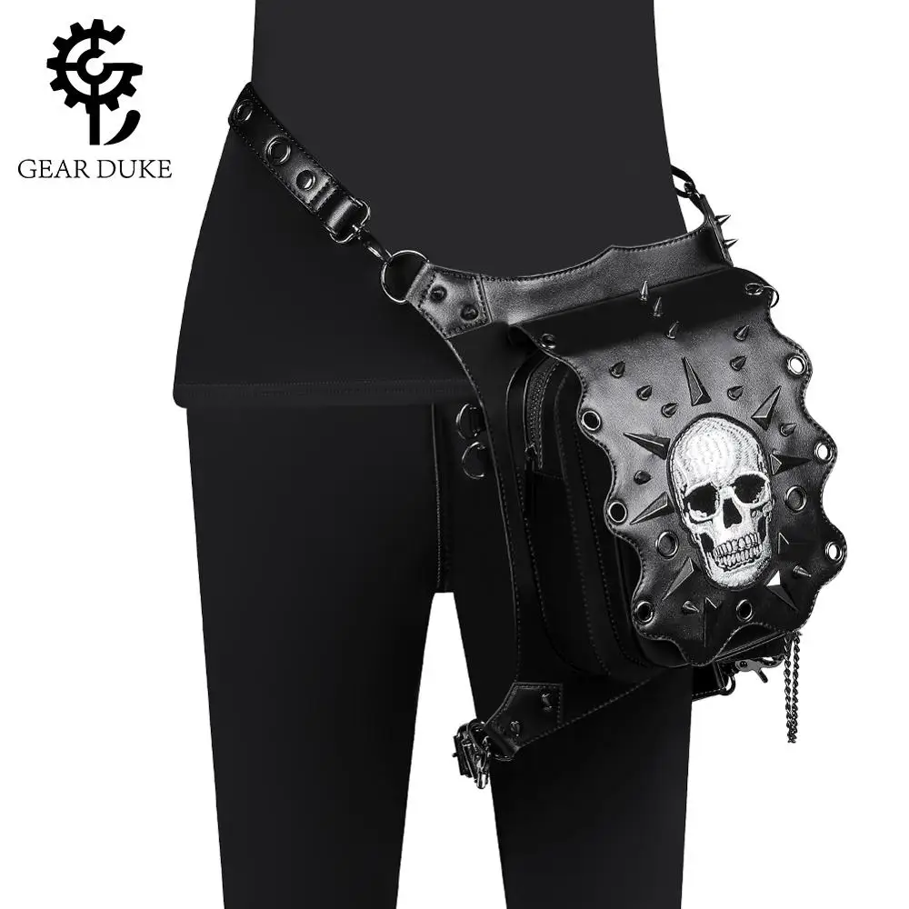 

Винтажные Женские поясные сумки GearDuke в стиле стимпанк, Черная Кожаная Мини-Кобура на бедро в уличном стиле, сумка через плечо