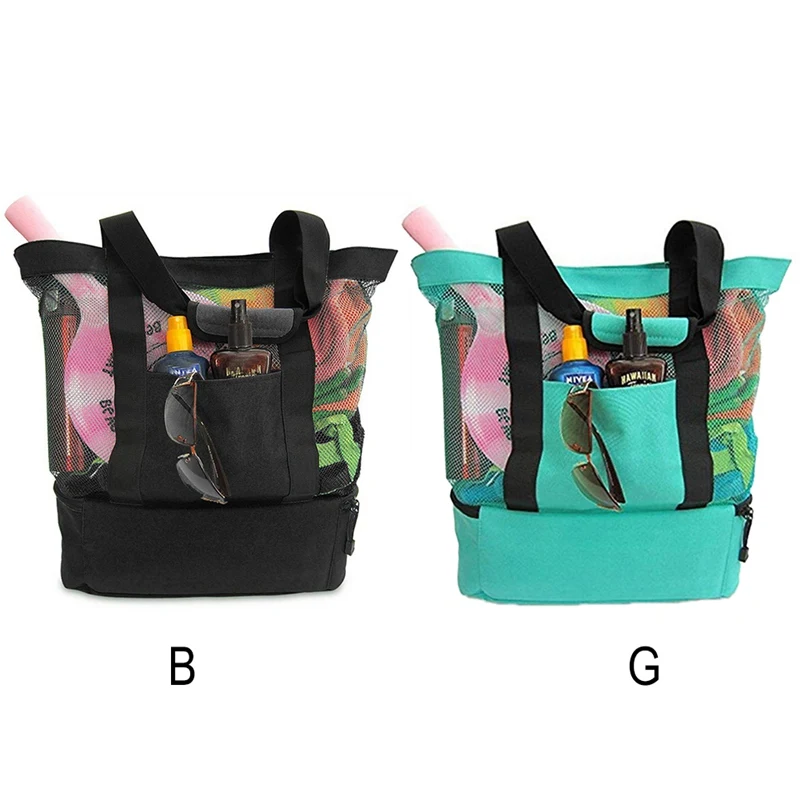 

1 PCS Mesh Beach Bag Handbag With Detachable Heat Preservation Cold Storage Large Capacity And Bag-Large Zipper