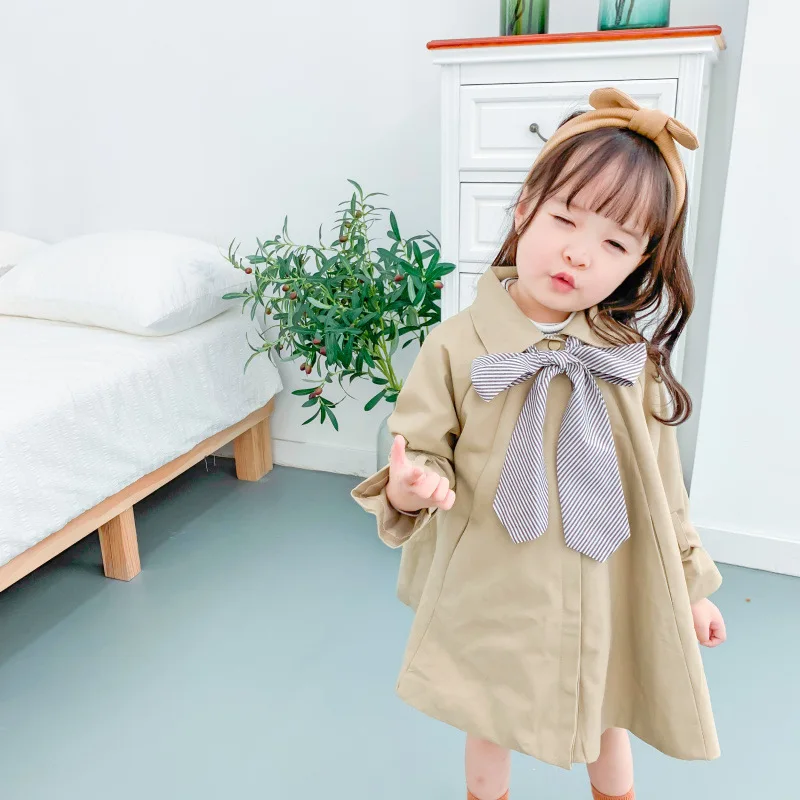 Осень 2019 Модные свободные однобортные тренчкоты для девочек милые детские