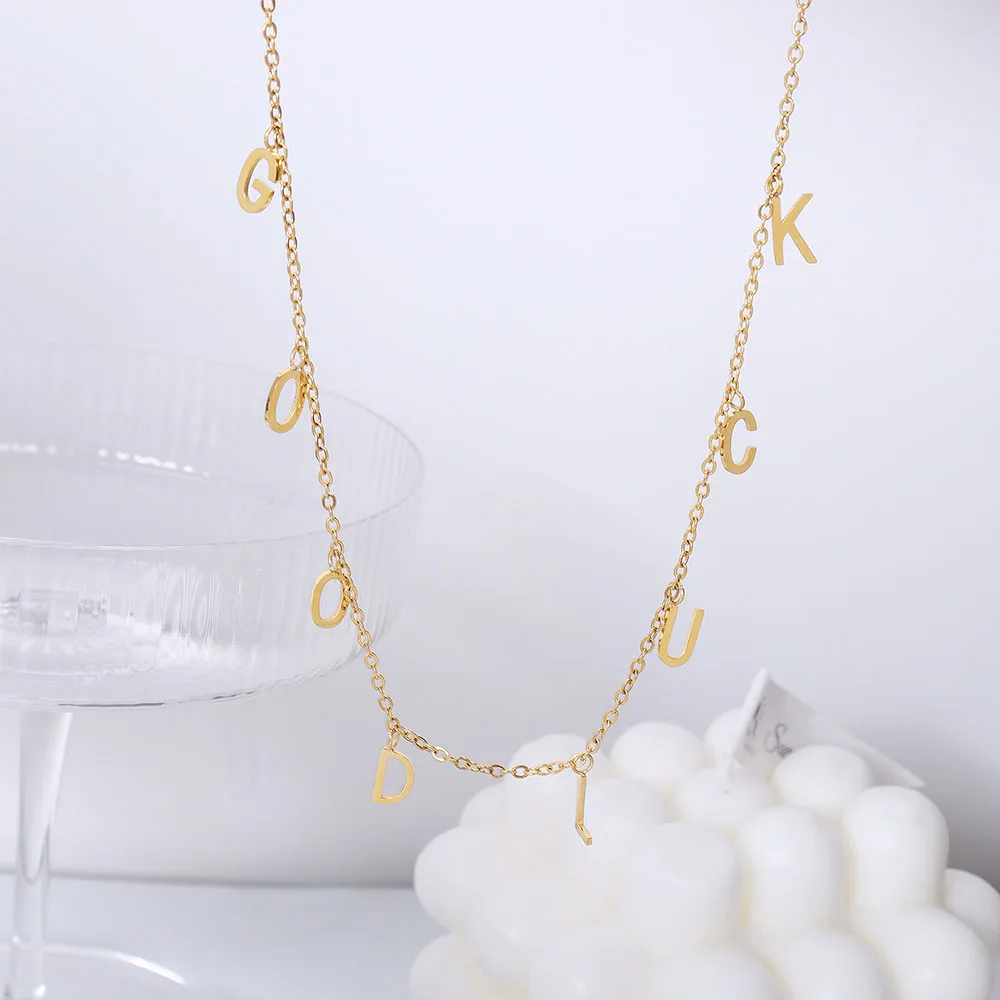 

Hot Sell Popular Model Stainless Steel 18k Gold Plate PVD IPG Geometric Chain English Alphabet Necklace for Women Girls Gift