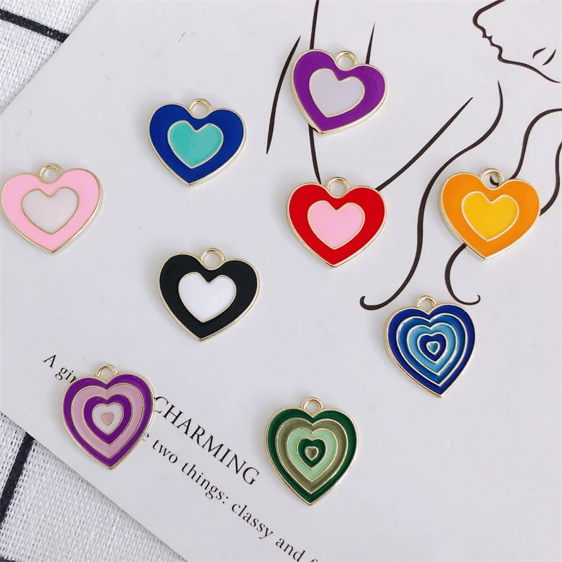 

50PC DIY Jewelry Wholesale Accessories Simple Personality Alloy Drip Oil Multicolor Peach Heart Small Pendant Necklace Material