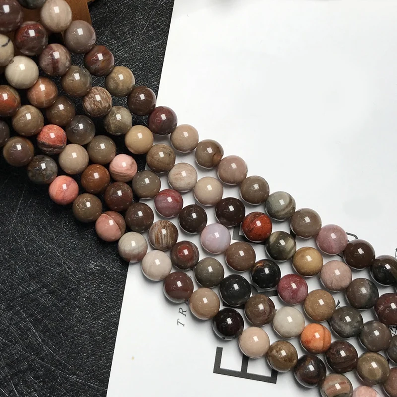 

Natural Silicified wood jade stone beads smooth round needlework For Jewelry Making DIY Bracelet Necklace
