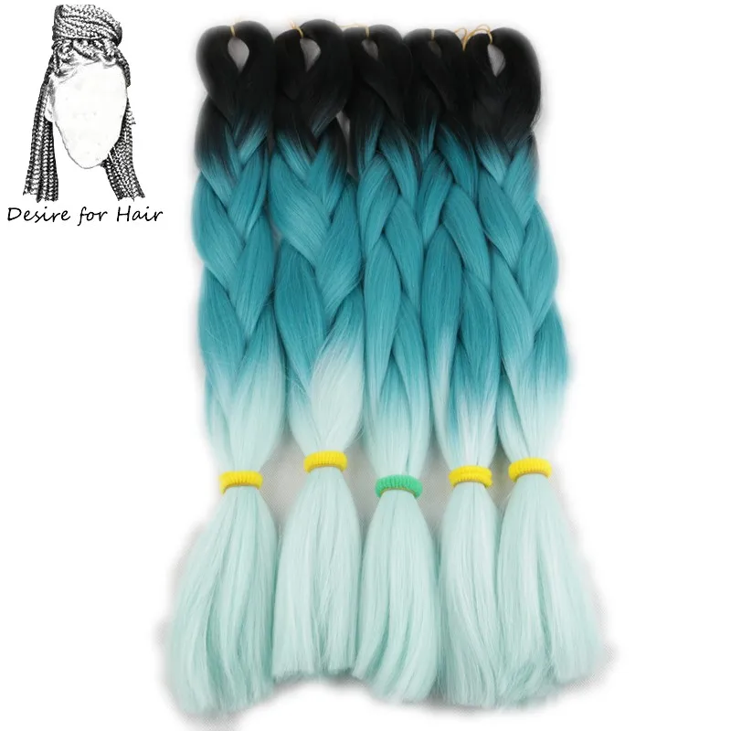 Desire for hair, 1 упаковка, 24 дюйма, 100 г, синтетические огромные косички, цвет Омбре, черный, серый, бордовый, косички для наращивания волос - Цвет: T1B/33