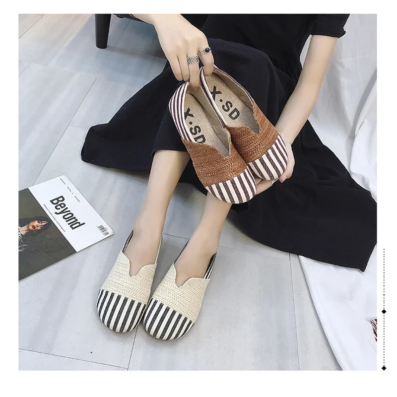 

Новинка, распродажа, обувь на плоской подошве Omen's, полосатые тканевые простроченные тканевые модные дизайнерские Стильные пляжные туфли, ж...