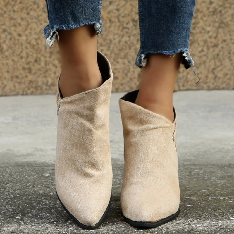 

Женские замшевые ботинки челси, удобные теплые ботильоны с острым носком, в стиле ретро, на высоком каблуке, большие размеры 35-43, для осени, ...