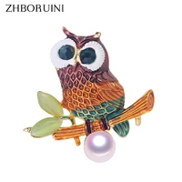 zhboruini high quality natural freshwater pearl brooch pearl antique owl brooch gold color pearl jewelry for women accessories