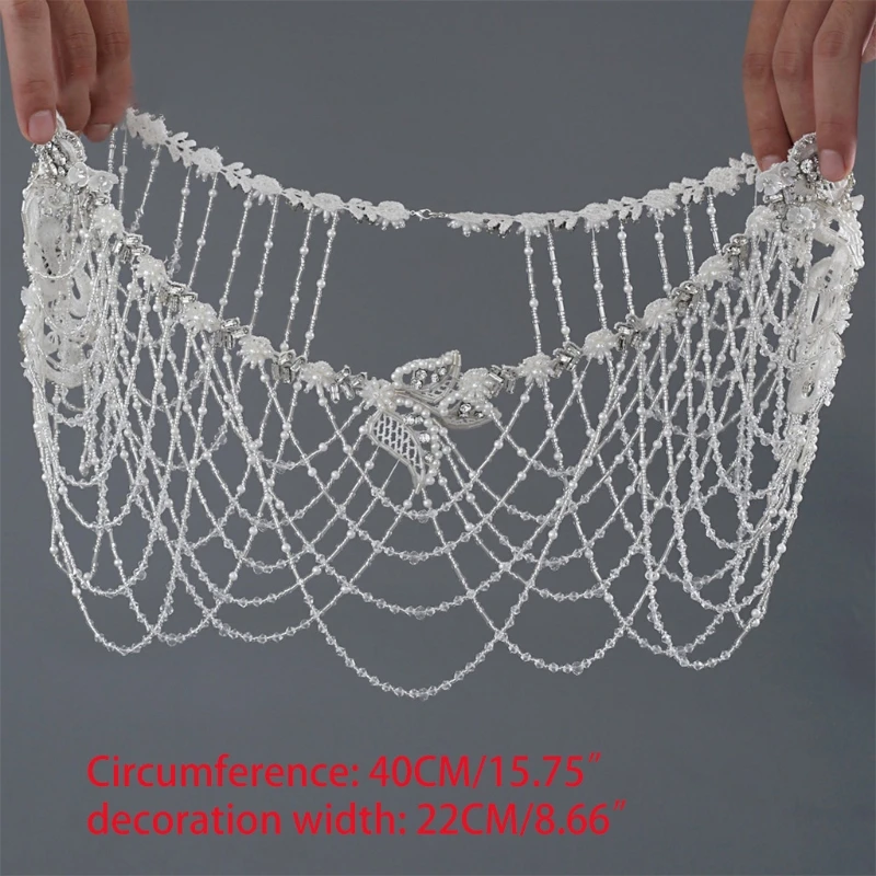 

Imitation Pearl Body Statement Necklace Rhinestone Crystal Beading Chain Bib Collar Wedding Bride Shoulder Shawl Wrap