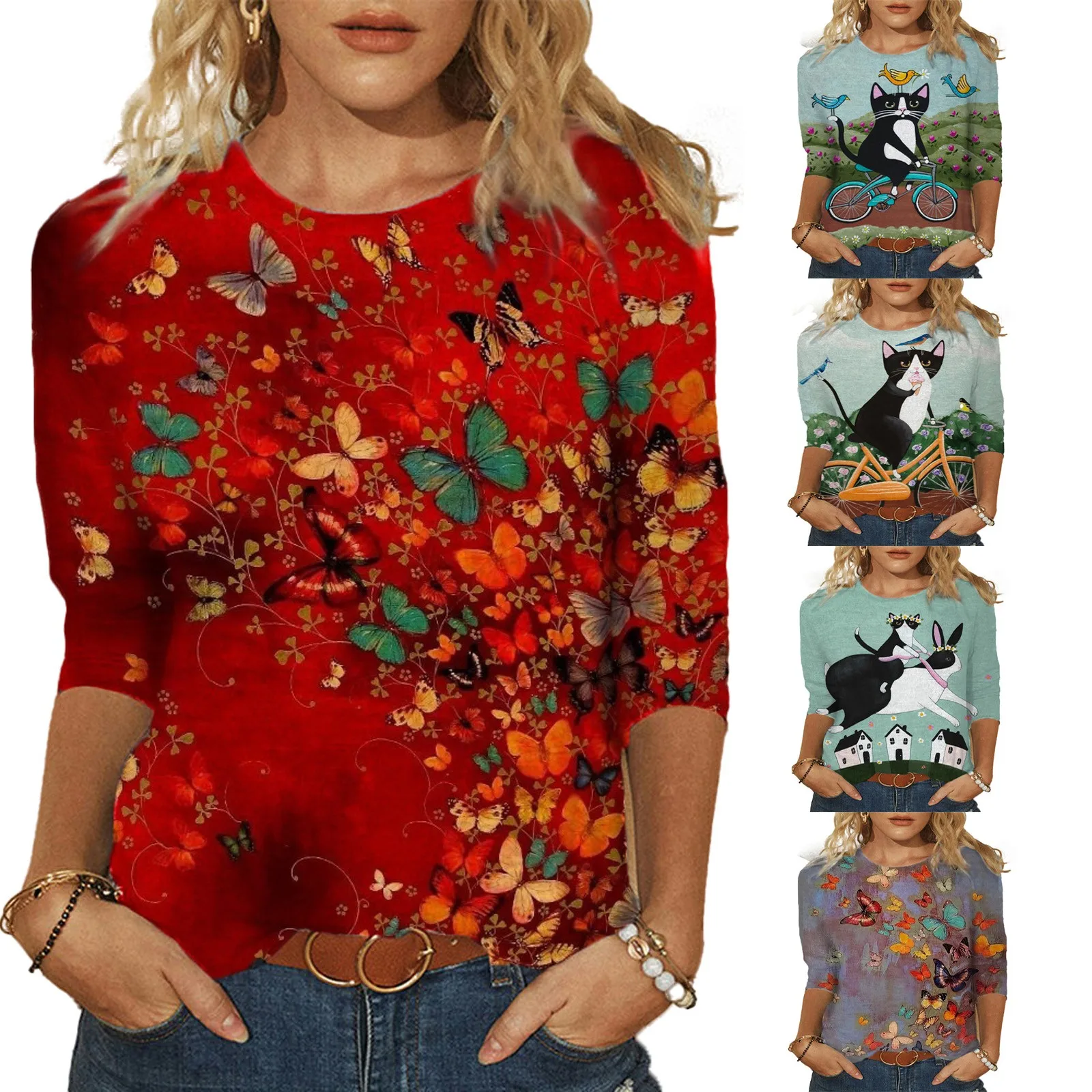 Весенние женские футболки Camisetas с рукавами средней длины подходящие ко всему
