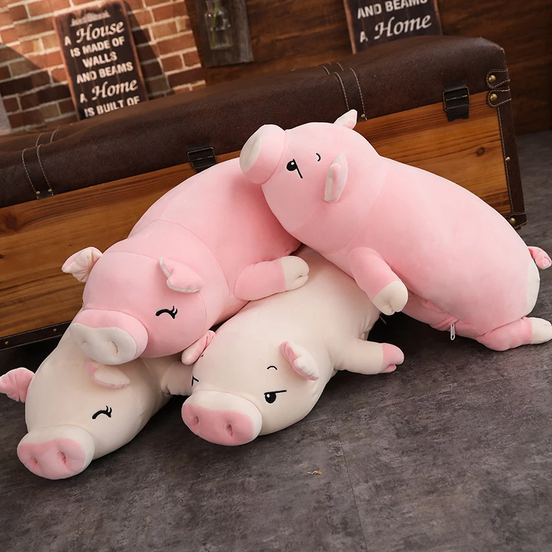 

75cm Squishy Pig Stuffed Doll Lying Plush Piggy Toys White/Pink Animals Soft Plushie Hand Warmer Blanket Kids Comforting Gift