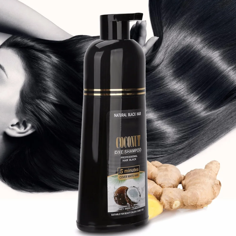 

500ml Coconut Ginger Shampoo Fast Black Hair Dye Coloring Nourishing Shampoo Oil Control Hair Scalp Treatment Hair Care Tool