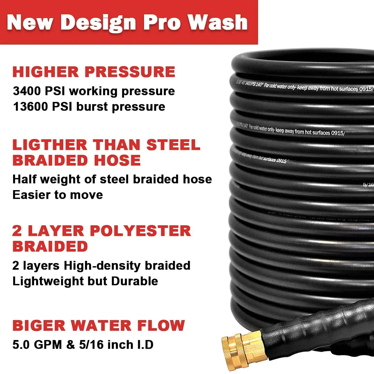 YAMATIC 5/16 &quotX 40 футов шланг для мойки высокого давления Burst 13600 PSI Fit до 4200 Для Мойки