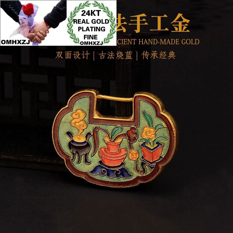 

OMHXZJ Wholesale CA506 European Fashion Fine Woman Man Party Birthday Wedding Gift Vintage Flower Lock 24KT Gold Pendant Charm