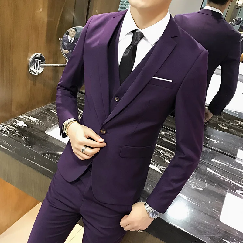 Пиджак брюки жилет мужской 3 штуки приталенный Повседневный смокинг