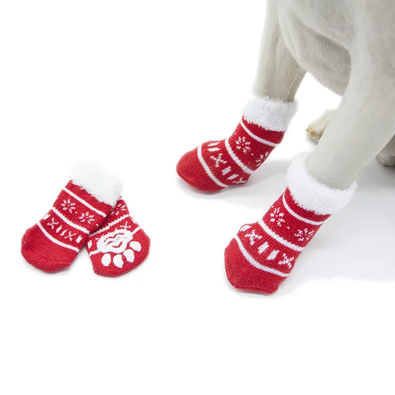

4pcs/lot Winter Christmas Dog Socks - Anti-Slip Cotton Pet Puppy Socks -Dog Indoor Wear Paw Protector for Small Medium Dogs