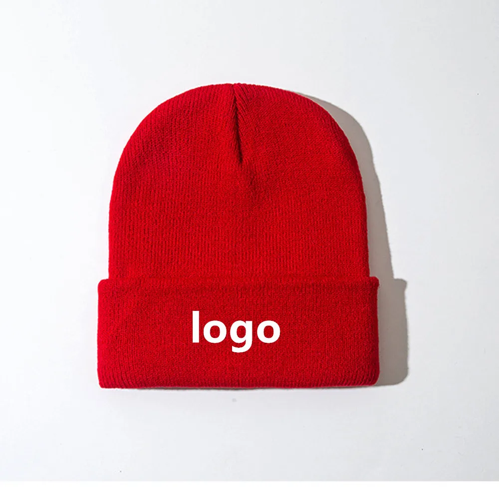 Красный OEM зимняя шапка вязаная toque с вашим вышивка логотип печать логотип 5 шт для MOQ - Цвет: Красный