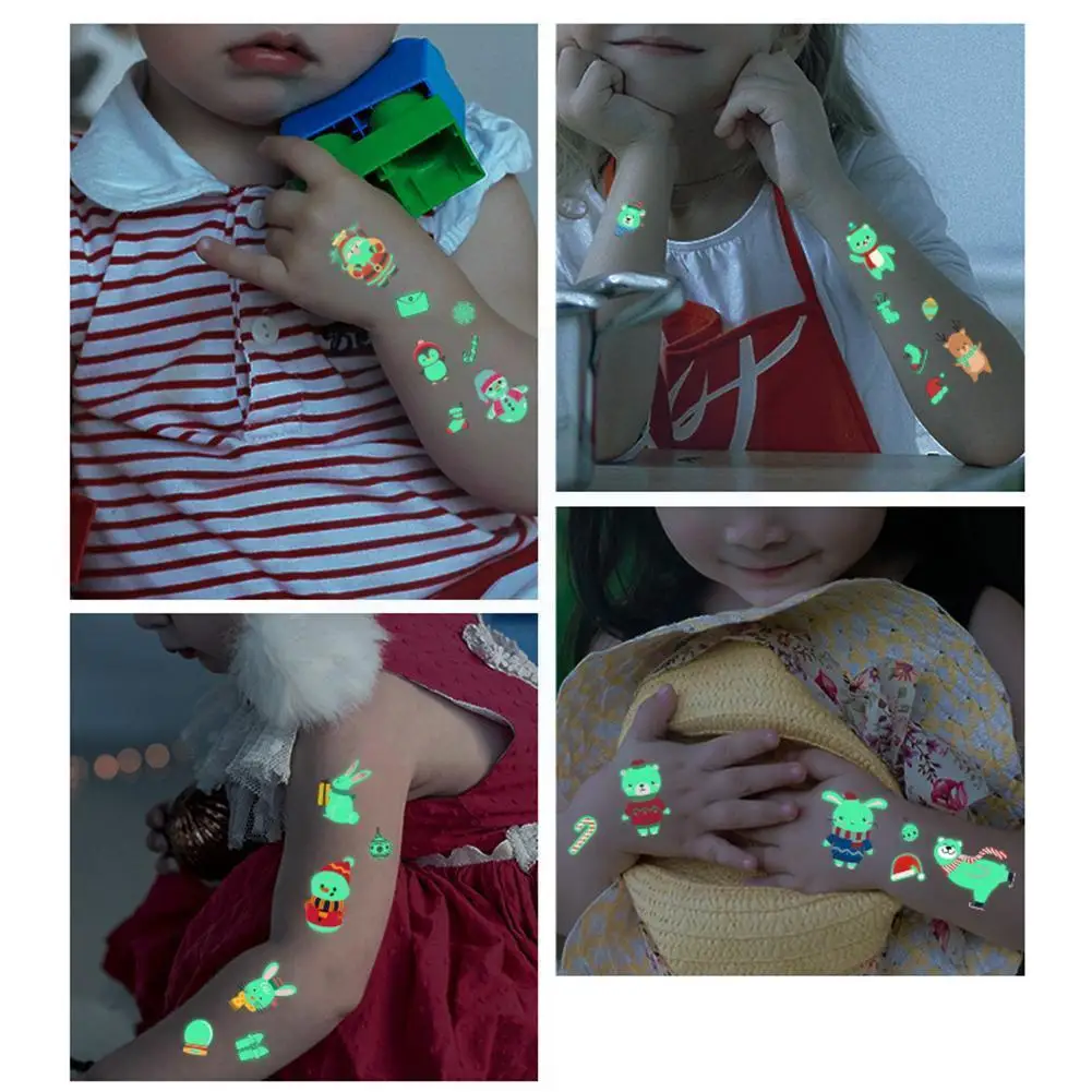 

Cartoon Luminous Tattoos For Children Santa Claus Elk Disposable Tattoo Sticker 2022 New Year Party Gifts Christmas Decorat F4R7