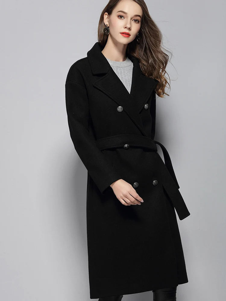 

Loosen Wool Coat Women Winter Long Clothes Thick And Long Coat Turn-down Collar Soft Femal Top