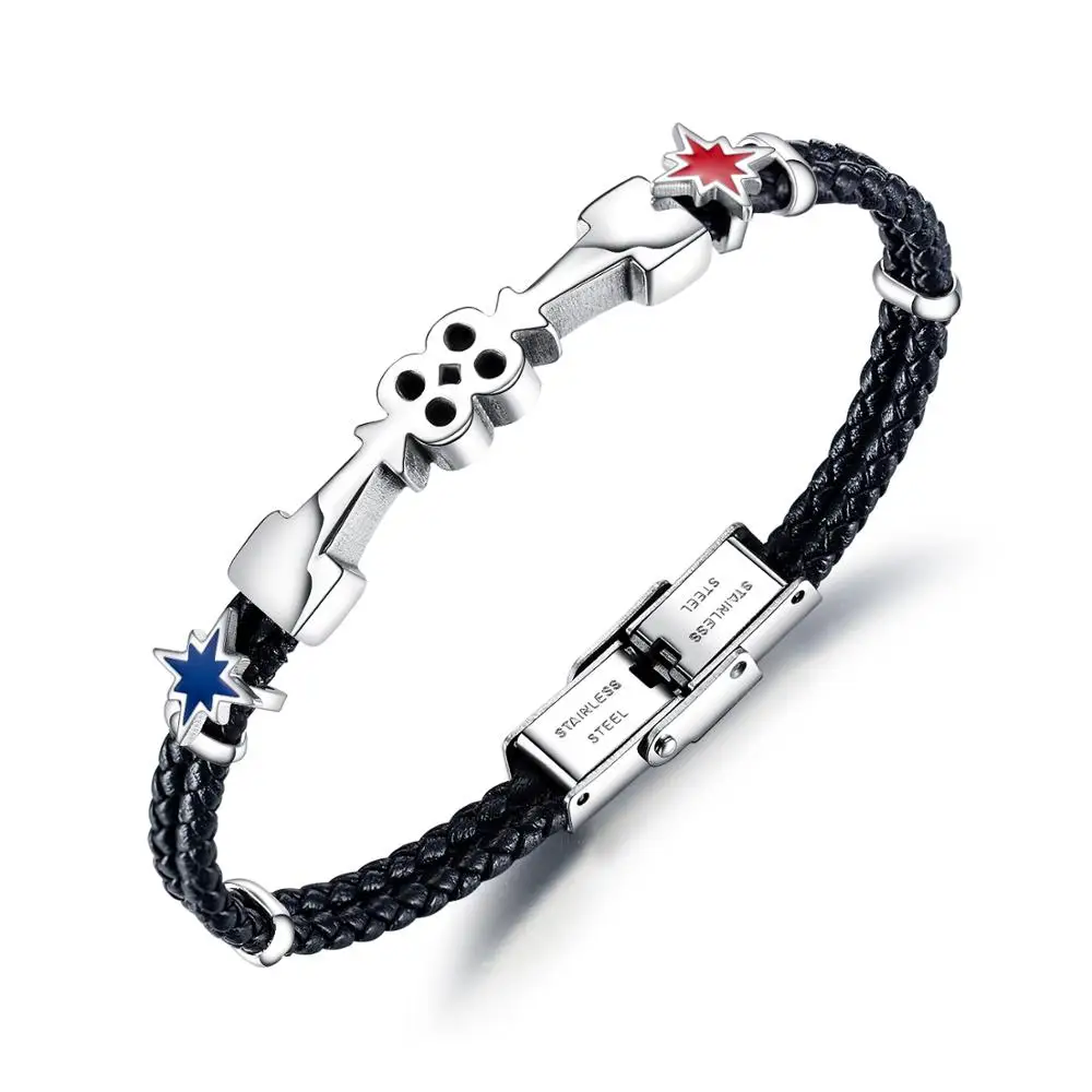 

Classic Women Jewelry Star Leather Bracelets Titanium Black Rope Steel Magnetic Clasp Bracelets Wristband Jewelry Gift