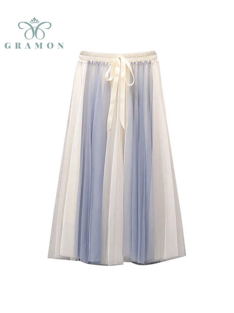 

Юбка-миди Женская плиссированная контрастная, с высокой талией