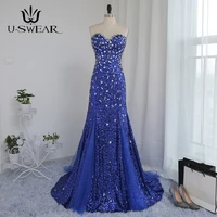 royal blue mermaid evening dresses sweetheart beading sequined crystals prom dresses women long evening gown robe de soiree