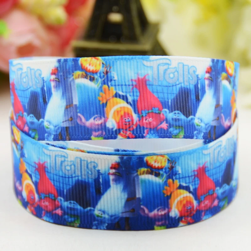 

7/8'' 22mm,1" 25mm,1-1/2" 38mm,3" 75mm Trolls Cartoon Character printed Grosgrain Ribbon party decoration 10 Yards Mul040