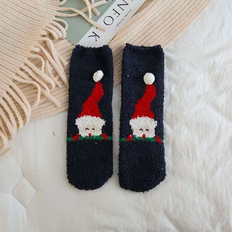 

Christmas Socks Embroidery Cute Soft Elastic Coral Velvet Cartoon Socks Japanese Knitted Home Warm Floor Socks for Women