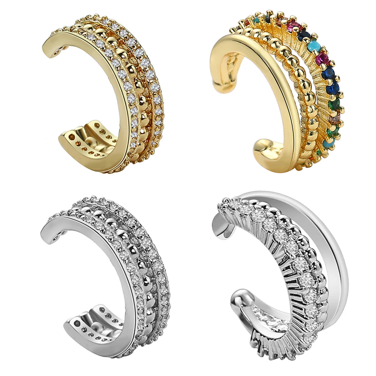 

1 PCS Gold Multilayer C Shape Clip Earrings For Women Korean Fashion Without Piercing Ear Cuff Femme Jewerly Gifts 2021