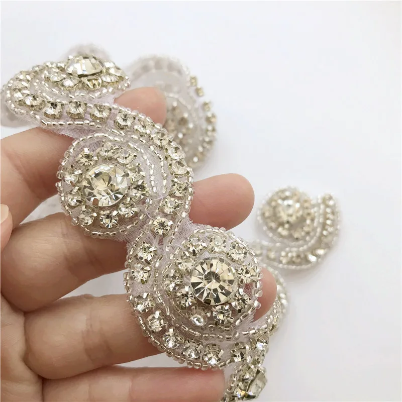 013SilverWhite 1 ярдов Metee 2,5/3,5 см Стразы сетка с кружевной отделкой кружевная Лента ткань одежда украшения свадебный пояс свадебное платье - Цвет: 013SilverWhite