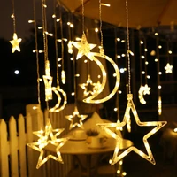 led solar moon star lamp window curtain string light 8 modes waterproof remote control twinkle light for christmas wedding party