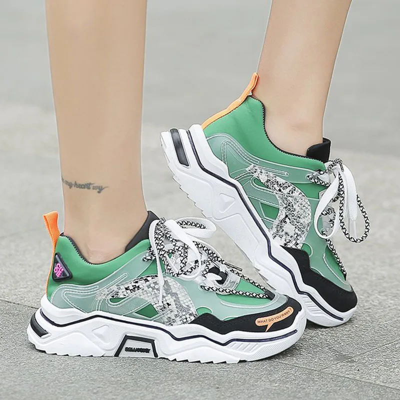 Женские кроссовки столбики Повседневная обувь размера плюс на платформе Дышащие