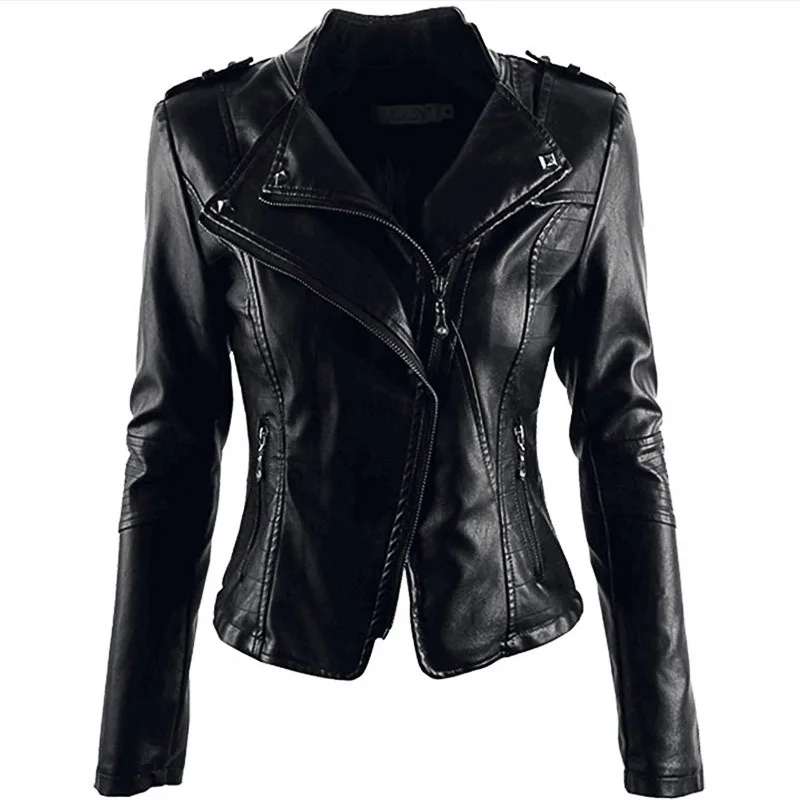 

Korean Pu Short Leather Jacket Stand Collar Streetwear Spring Autumn Clothes for Women 2021 Fashion Sexy Leather Moto Jacket
