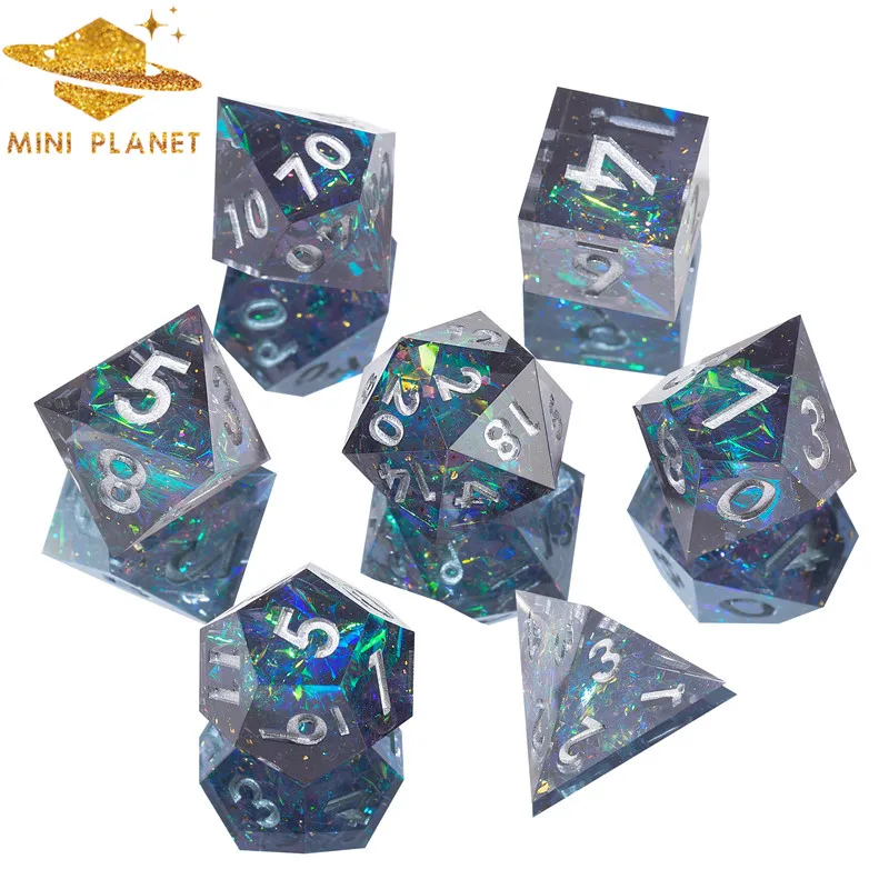 

Набор костей Polyhedral DND с драконами и острыми краями, Настольная мини-планета, настольная игра MTG, ролевая игра, галактика, Синие Блестящие кост...
