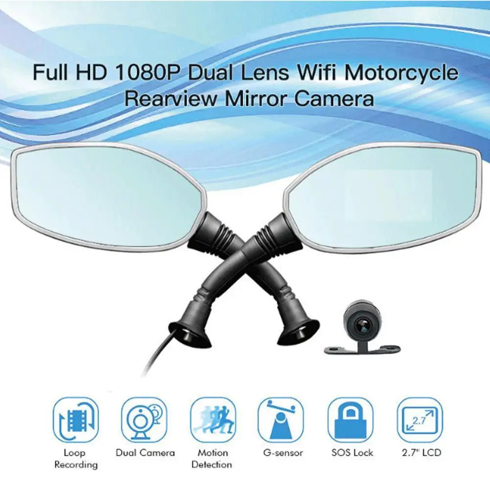 

Motorcycle Dvr With 2 Cameras Rear View Mirror Auto Digital Video Recorder Dash Cam Camera Registrator For Motorcycle