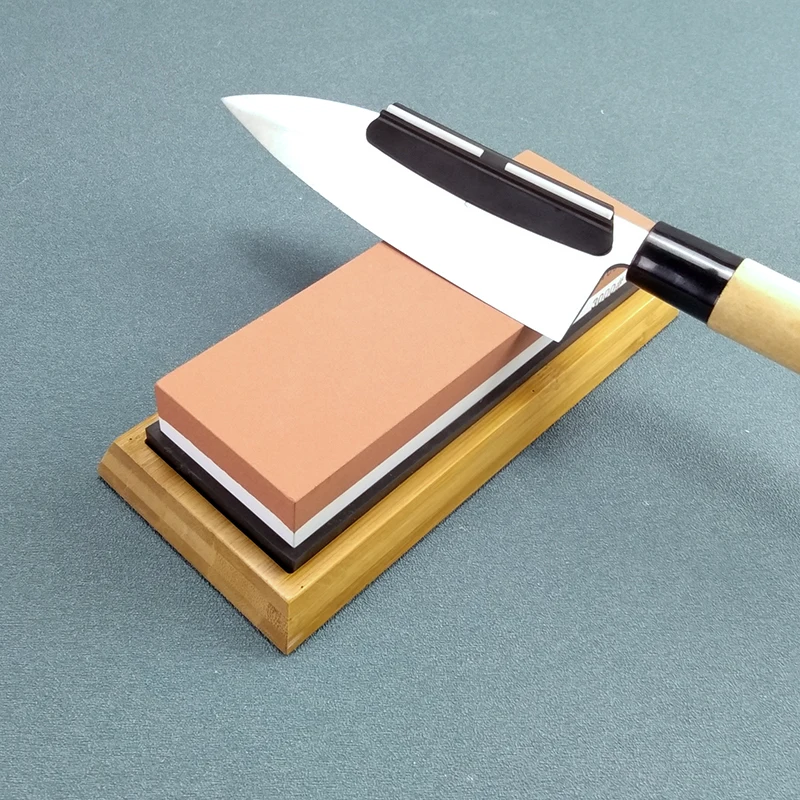 Точильный камень + бамбуковая основа Набор держателей для ножей двусторонний