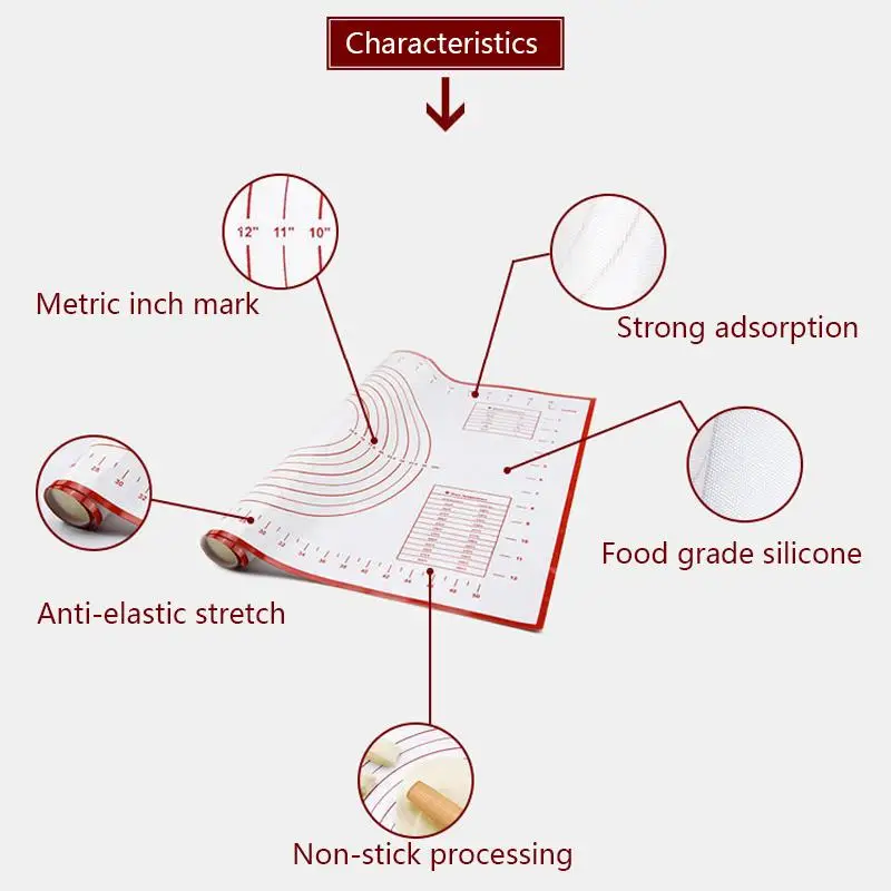 

Silicone Baking Mat With Scale Rolling Dough Pad Kneading Dough Mat Non Stick Pastry Oven Liner Bakeware 60*40cm