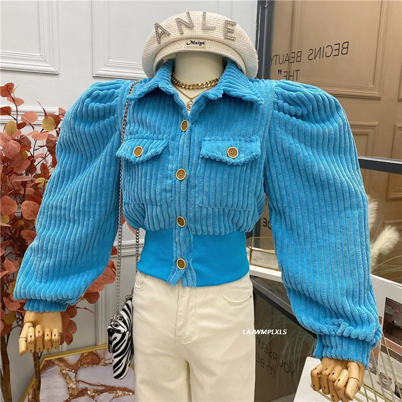 Винтажная Женская Вельветовая куртка элегантный отложной воротник длинные