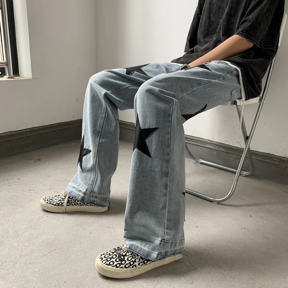 ICCLEK High Street Pants Men's Jeans Retro Wide Leg Pants Men's Thin Jeans Black Jeans Men  Plus Size Jeans  Wide Leg Jeans