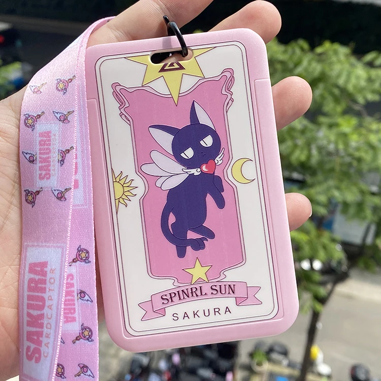 Anime Sakura Card Captor Card Case Keychain Keyring Lanyard Lady Cute Fun ID Card Pass Badge Phone Holder Cosplay Props Gift