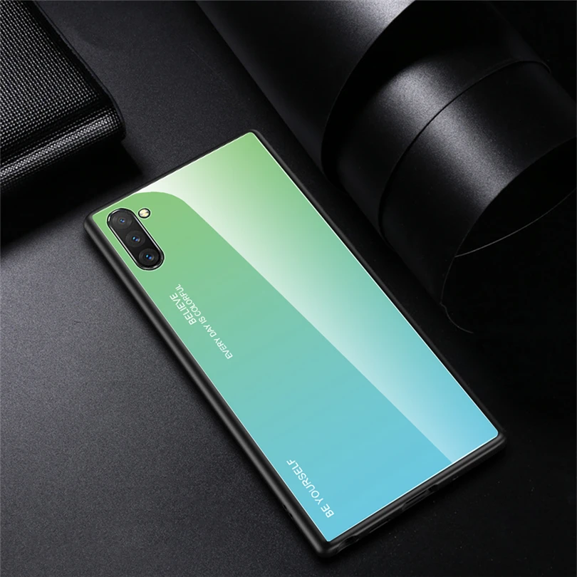 Green-Light Blue Для samsung Galaxy S10 Note 10 Plus, чехол с градиентным закаленным стеклом, Жесткие ТПУ чехлы накладки для samsung Galaxy Note 8 9 10 S10 5G S10E - Цвет: Green-Light Blue